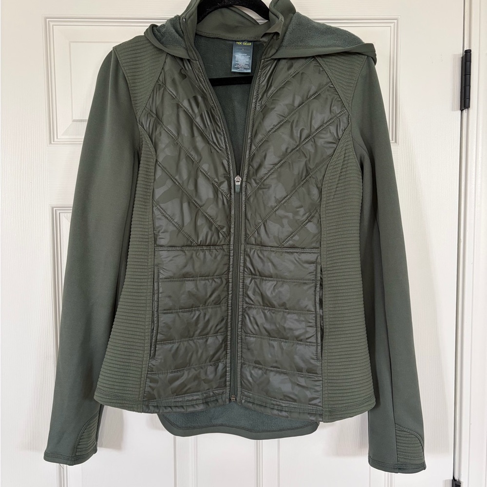 tek gear Olive Green Quilted Hooded Utility Jacket